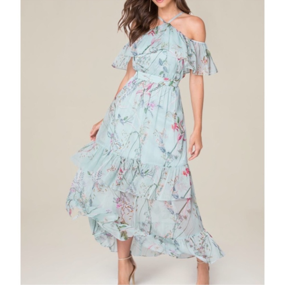 Bebe One Shoulder Dress - Light Blue and Pink Floral